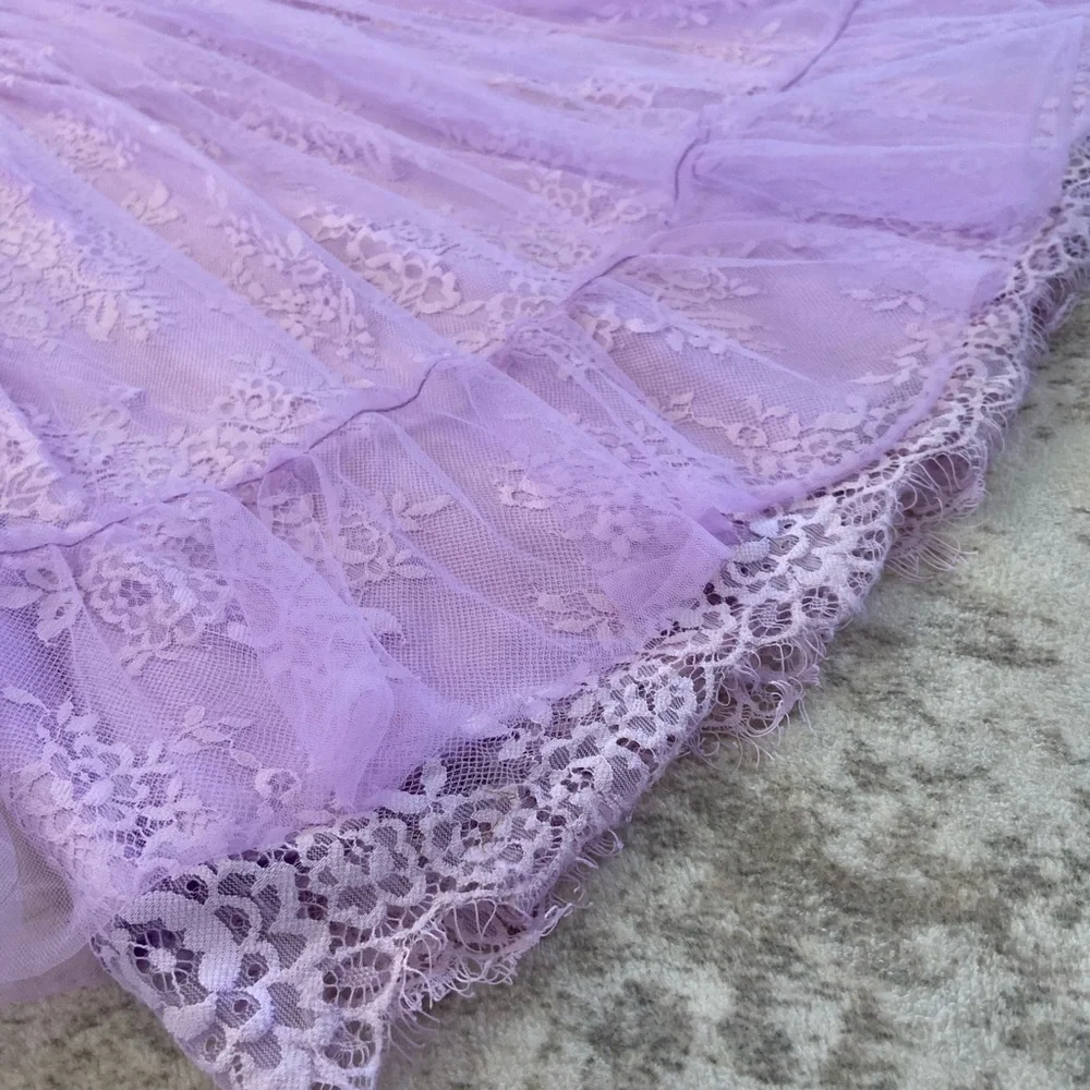 Trish Scully Clara Dress Lavender Purple Short Sleeve Lace and Tulle Skirt Sz 5 - Picture 13 of 15